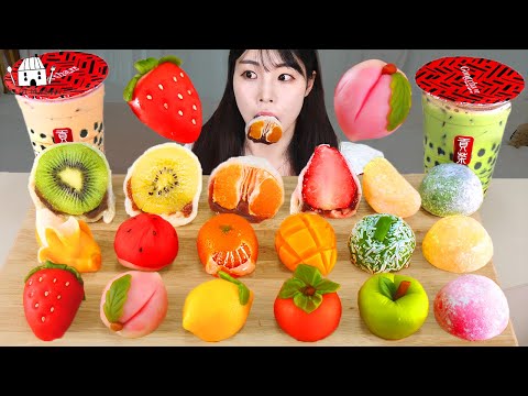 Видео: ASMR MUKBANG | Цветочный торт (клубника, персик, лимон, манго), липкий рисовый пирог, ледяной моти