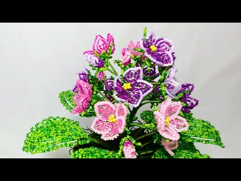 Видео: Фиалка из бисера. Часть 4 МК от Koshka2015 - цветы из бисера, бисероплетение, МК Сборка, декор.