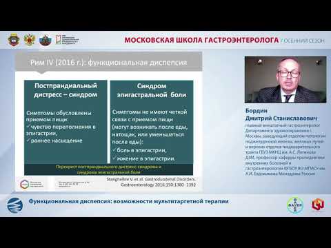 Видео: Бордин Д.М. Функциональная диспепсия: возможности мультитаргетной терапии