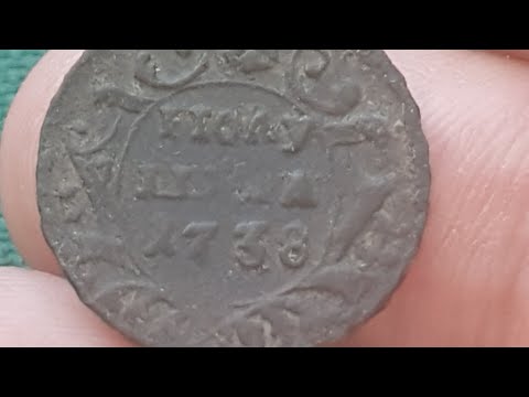 Видео: Медная монета Полушка 1738 года Обзор разновидности цена и стоимость Гурт шнур Вправо и шнур Влево