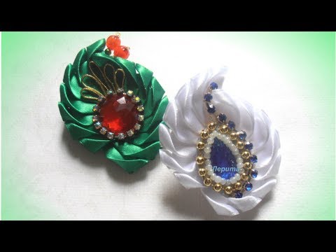 Видео: Брошь листик из атласных лент, канзаши Мк