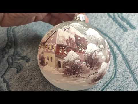 Видео: Шары ёлочные стеклянные Ариель акварель, сфумато, зимние картины. Подробный обзор