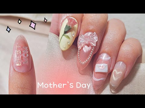 Видео: Гелевые ногти, вдохновлённые Днём матери 💐 Магнитные «кошачьи глаза» и гвоздики из салфетки✨