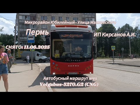 Видео: Пермь маршрут №14 Ул. 2-я Запорожская - Ул. Маяковского Volgabus-5270.G2 (GNG) ИП Кирсанов