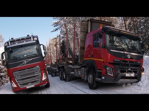 Видео: Работа на лесовозе Вольво. Съезд с дороги.