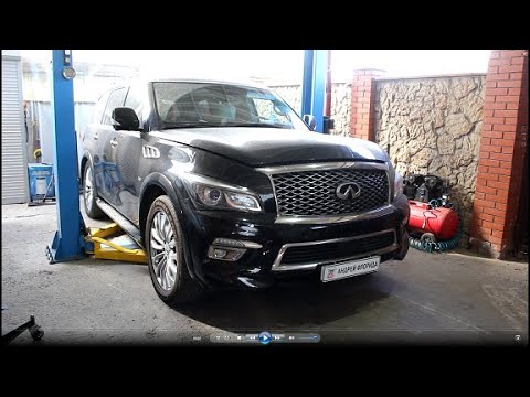 Видео: Замена задних тормозных колодок на INFINITI QX80 5,6  Инфинити Ку Икс 80 2014 года