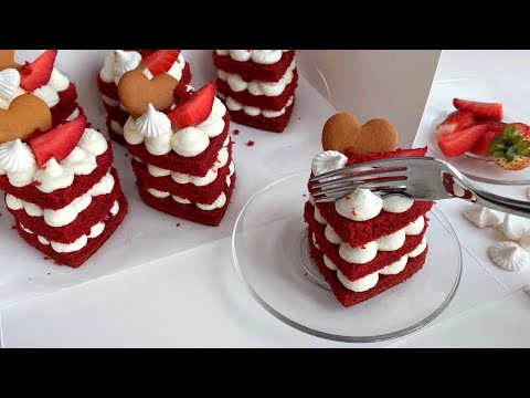 Видео: Бисквит КРАСНЫЙ БАРХАТ /RED VELVET cakes for Valentine’s day/ пирожные в форме сердца к 14 февраля