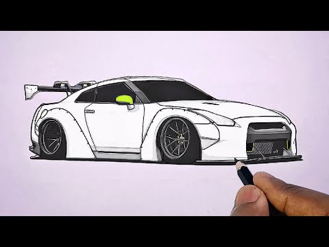 Видео: Легко нарисовать автомобиль GTR || Как нарисовать автомобиль GTR