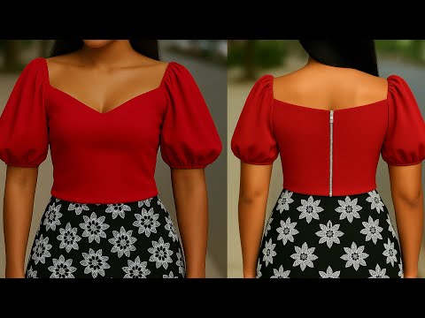 Видео: Как раскроить топ с открытыми плечами и рукавами-буфами | Уроки кроя и шитья для начинающих