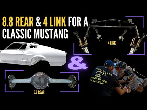 Видео: Винтажный Mustang 8.8 с задней подвеской и 4-рычажной конструкцией (Explorer + Ridetech)