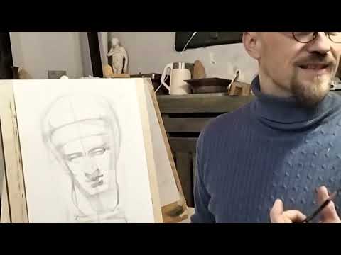 Видео: Как рисовать наклонённую гипсовую голову. Использование отвеса в рисунке