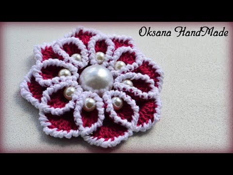 Видео: Цветок крючком с бусинами. Мастер класс. Flower crochet