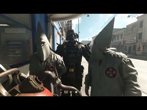 Видео: Wolfenstein The New Colossus 2. Фашист учит двух Ку-Клукс-Клановцев говорить "Спасибо" по немецки