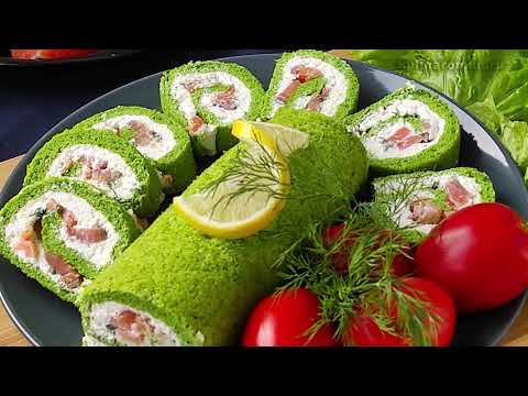 Видео: Рулет из шпината с семгой! Закусочный рулет с сёмгой! Рецепт вкусной слабосоленой семги!