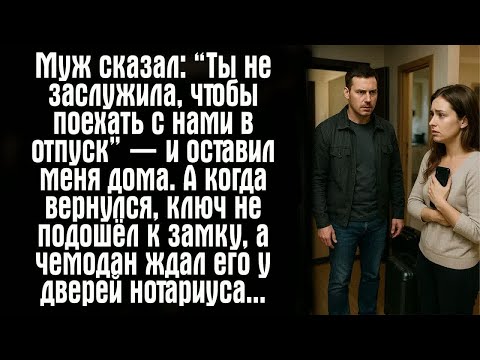 Видео: Муж сказал： “Ты не заслужила, чтобы поехать с нами в отпуск” — и оставил меня дома. А когда...