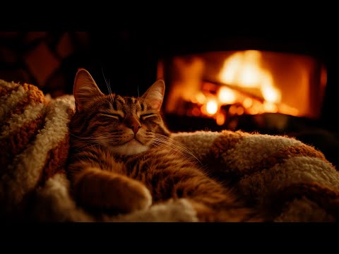 Видео: 🐾 Тёплый камин и мурлыкающий кот 🧣 Расслабляющие звуки для сна и комфорта