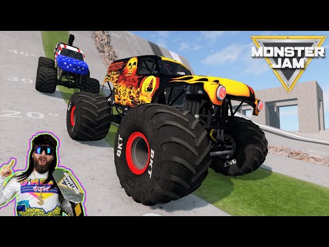 Видео: Monster Jam БЕЗУМНЫЕ гонки, фристайл и скоростные прыжки #8 | BeamNG Drive