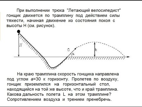 Видео: Видео урок / Физика: При выполнении трюка Летающий велосипедист гонщик движется по трамплину