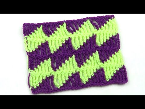 Видео: Двухцветный узор из разновысоких столбиков   Two color pattern of different height stitches