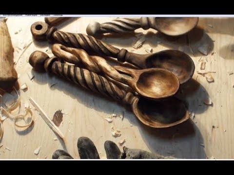 Видео: Деревянная ложка с резной ручкой. резьба по дереву, woodcarving, wooden spoon. DIY