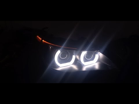 Видео: Кастомные фары BMW E60 Установка светодиодных ангельских глазок и BI-ксеноновых линз