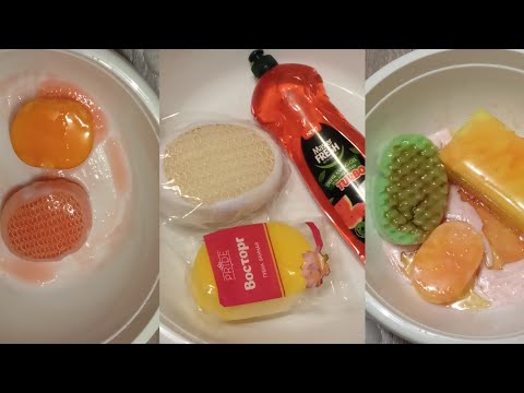 Видео: ASMR. Жёлтые губки и средство для мытья посуды 🧽💛💛Yellow sponge🧽 Dish soap🧴