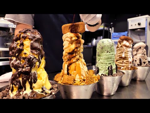 Видео: 7 вкусов! 100% самодельное мороженое в форме башни из бритого льда | Корейский десерт
