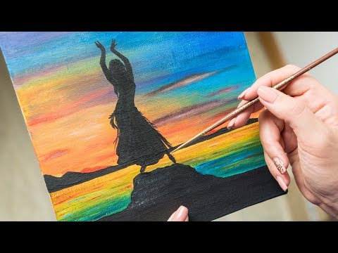 Видео: Танцующая на закате солнца у моря - Рисование акрилом / Homemade Illustration (4k)