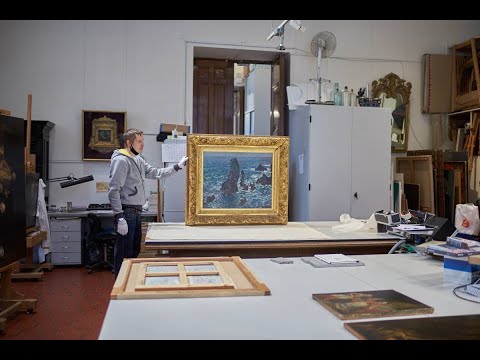 Видео: Изучение и консервация картины «Скалы в Бель-Иль» Клода Моне