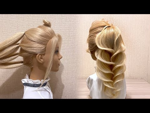 Видео: Красивые прически  пошагово.Коса из локонов в хвосте