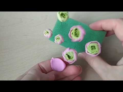 Видео: Ранункулюс из полимерной глины (холодного фарфора). Немного процесса. Cold porcelaine.