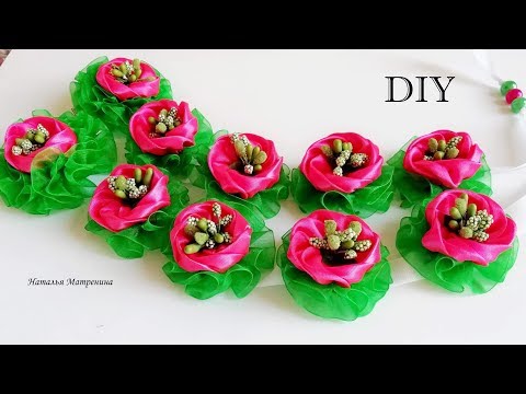 Видео: Лента в косу канзаши, МК, DIY,Kanzashi Ribbon Braid