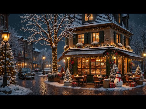 Видео: Рождественское Кафе Ночью — Лёгкий Джаз Для Тихих Зимних Улиц И Волшебных Праздничных Огней