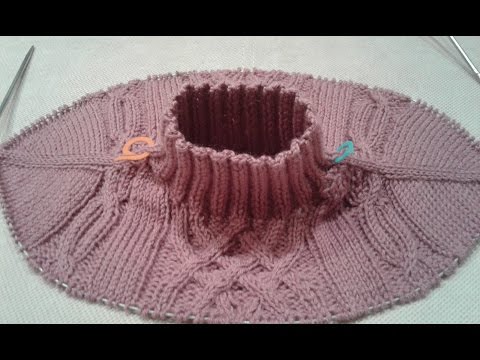 Видео: Свитер с аранами. Реглан - погон. Часть 2. Кnit sweater.