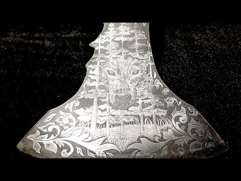 Видео: Гравировка на топоре рисунка.Гравировка на металле электролизом,пневмоштихелем,бормашиной.