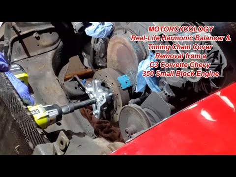 Видео: Снятие демпфера колебаний и крышки цепи ГРМ на двигателе V8 Chevrolet Corvette C3 объемом 5,7 л и...