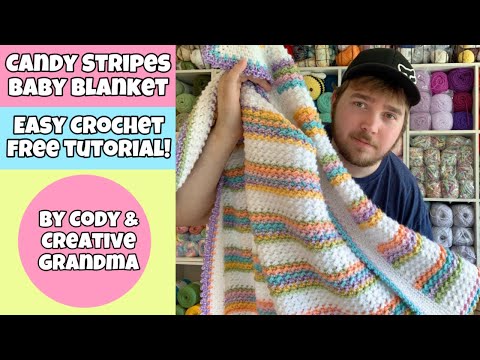 Видео: Легкое вязаное крючком детское одеяло в полоску от Коди. Повторение двух рядов.