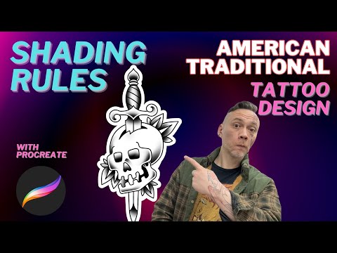 Видео: Как затенить традиционные американские татуировки в Procreate | Черная штриховка для ярких флэш-т...