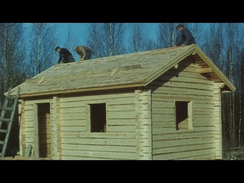 Видео: Традиционный процесс строительства финского бревенчатого дома — скан плёнки 16 мм — английская ве...