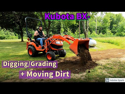 Видео: Kubota BX — перемещение грунта, заполнение углублений, выравнивание + выкапывание пня