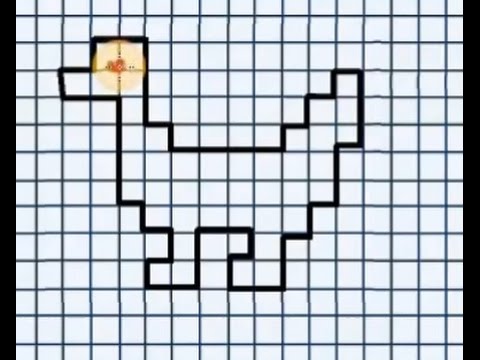 Видео: Утка (графический диктант по клеточкам), рисуем по клеточкам утку