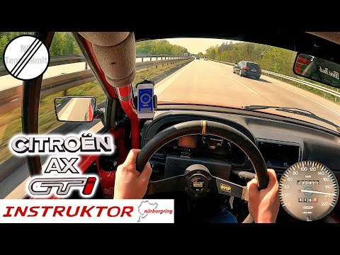 Видео: 1994 Citroën AX Gti Autobahn Top Speed Germany POV бывший инструкторский автомобиль на Нюрбургринге