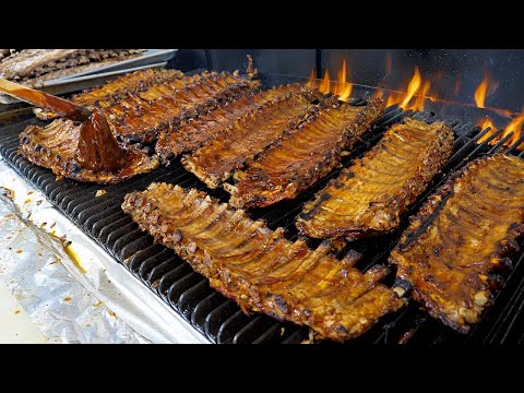 Видео: Продажа 1000 кг мяса в месяц!! Оригинальные американские свиные ребрышки BBQ / Корейская уличная еда