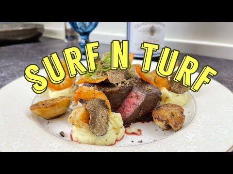 Видео: СЁРФ ЭНД ТЁРФ | Говяжий Стейк С Креветками под Сливочным соусом с Черными ТРЮФЕЛЯМИ | SURF N TURF
