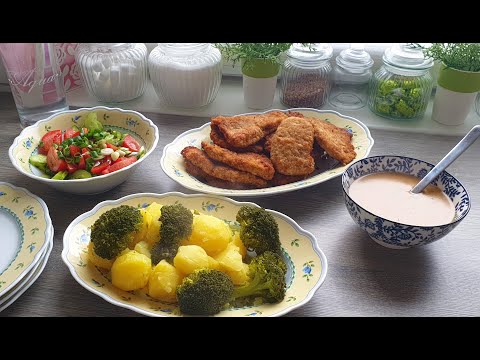 Видео: Шницель !Салат!Картофель с броколи!Соус!