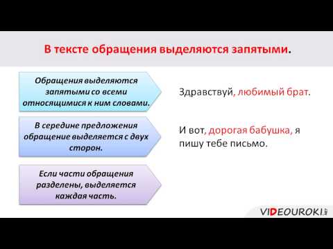 Видео: Видеоурок по русскому языку "Обращения и знаки препинания при них"