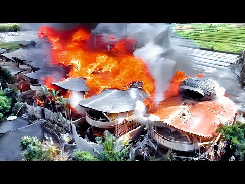 Видео: Пожар на эко-курорте Ulaman Luxury Resort на Бали, Индонезия | Разрушено 16 вилл😱