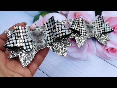 Видео: Стильные бантики из еко-кожи по новому шаблону , мк/Bows "Cats" on a new pattern