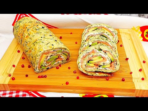 Видео: 😋 Лучшая ЗАКУСКА! КАБАЧКОВЫЙ Рулет с Сливочным СЫРОМ и Красной РЫБОЙ.