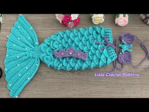 Видео: Как связать крючком хвост русалки для новорожденного пошагово. Узор «крокодил». Хвост русалки.